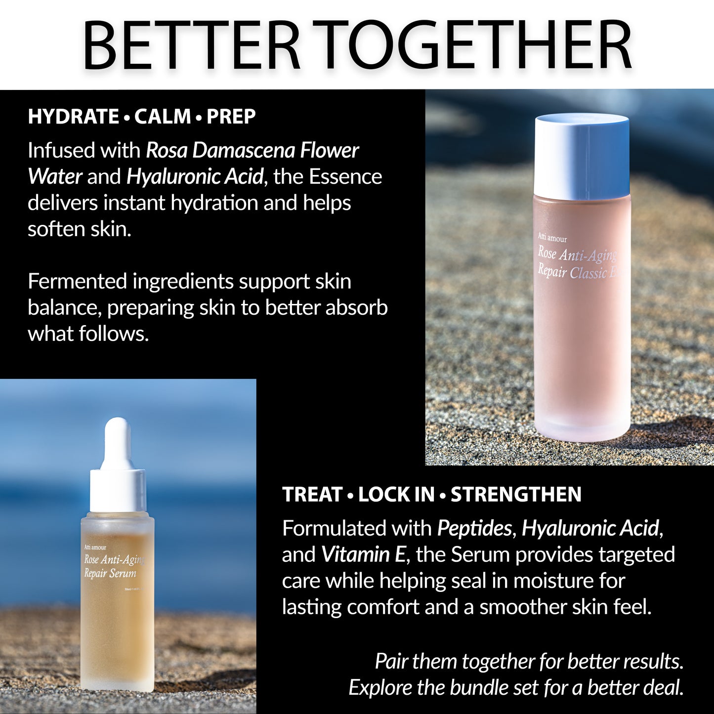 Rose essence with pure Damask rosewater and peptides anti-aging hydration booster