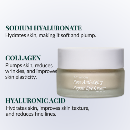 ATTI AMOUR Rose Eye Cream with Sodium Hyaluronate and Peptide Complex – Moisturizing and Firming Eye Area Care