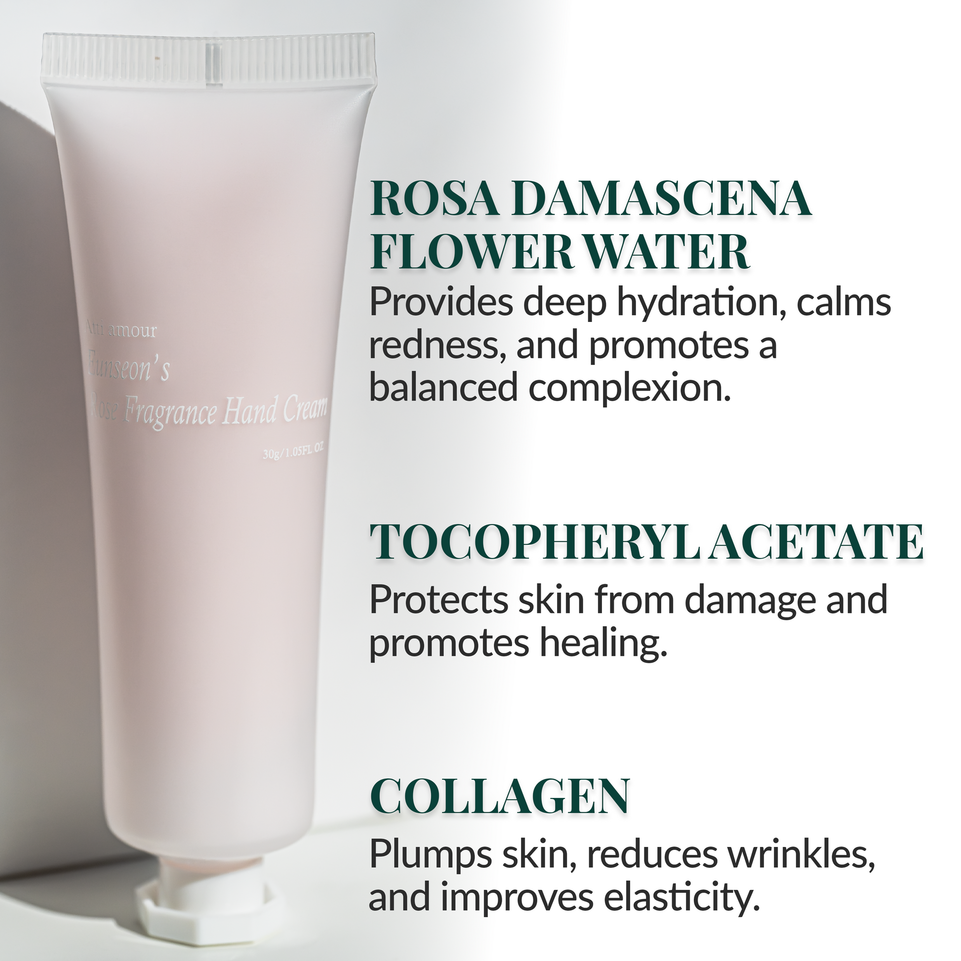 Atti Amour Rose Hand Cream with Collagen, Ceramides, Vitamin E, and Squalane for soft, smooth skin