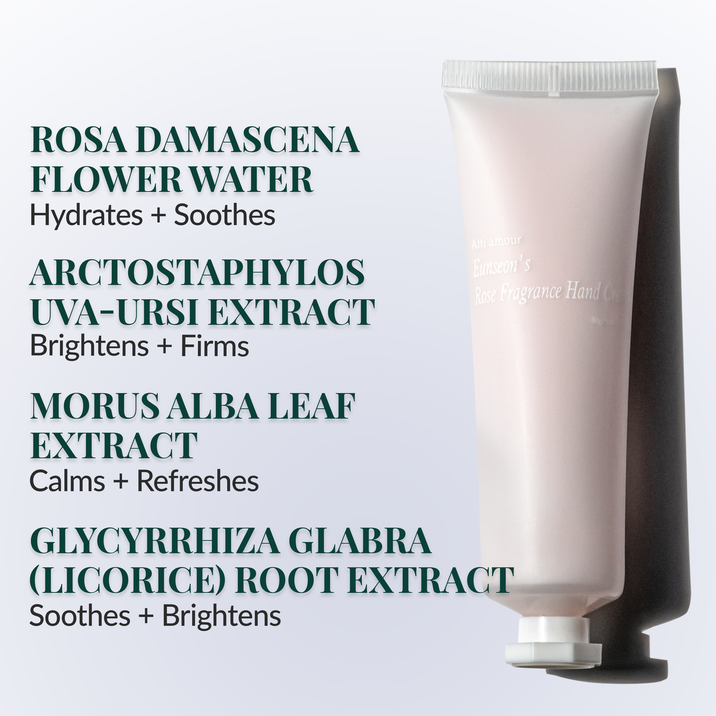 Hydrating hand cream with Licorice Extract, Hyaluronic Acid, and Rosewater for daily hand care