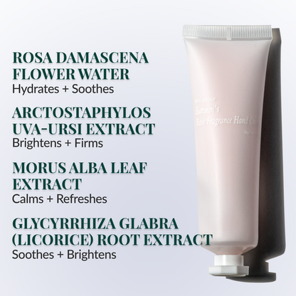 Hydrating hand cream with Licorice Extract, Hyaluronic Acid, and Rosewater for daily hand care