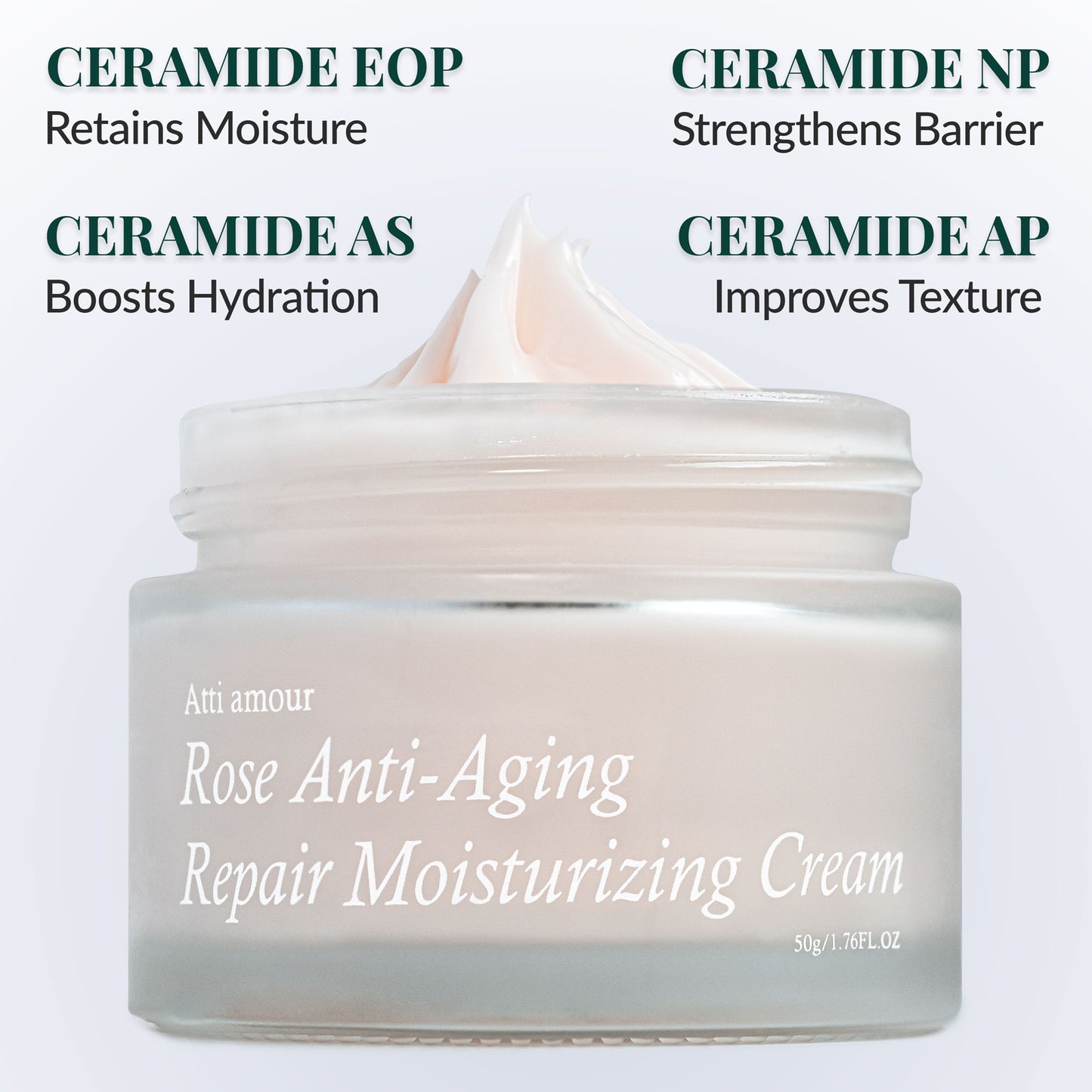 Lightweight rose face cream with ceramides and glycerin for deep hydration