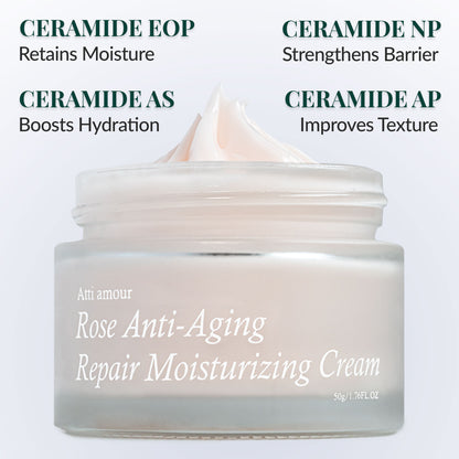 Lightweight rose face cream with ceramides and glycerin for deep hydration