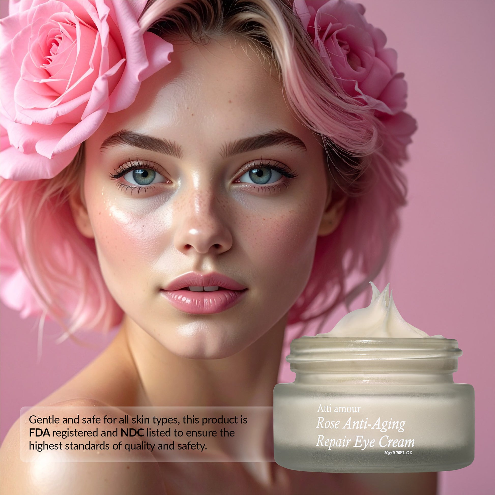 Peptide-infused eye Cream Rosewater, collagen boosting skincare for sensitive skin