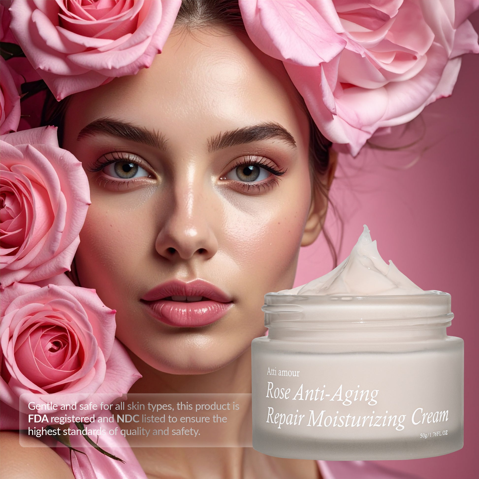 Peptide-infused moisturizing Cream Rosewater, collagen boosting skincare for sensitive skin