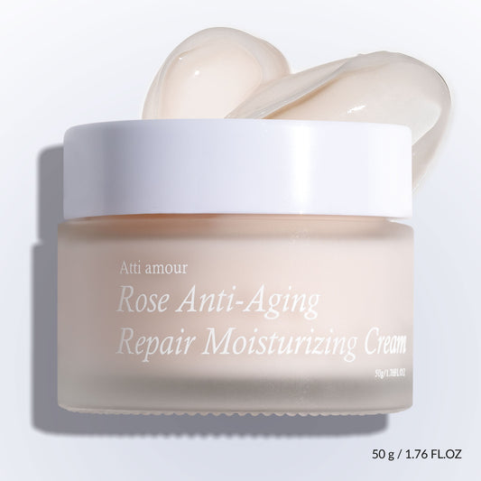 Rose-infused face moisturizer with peptides and natural antioxidants for radiant complexion