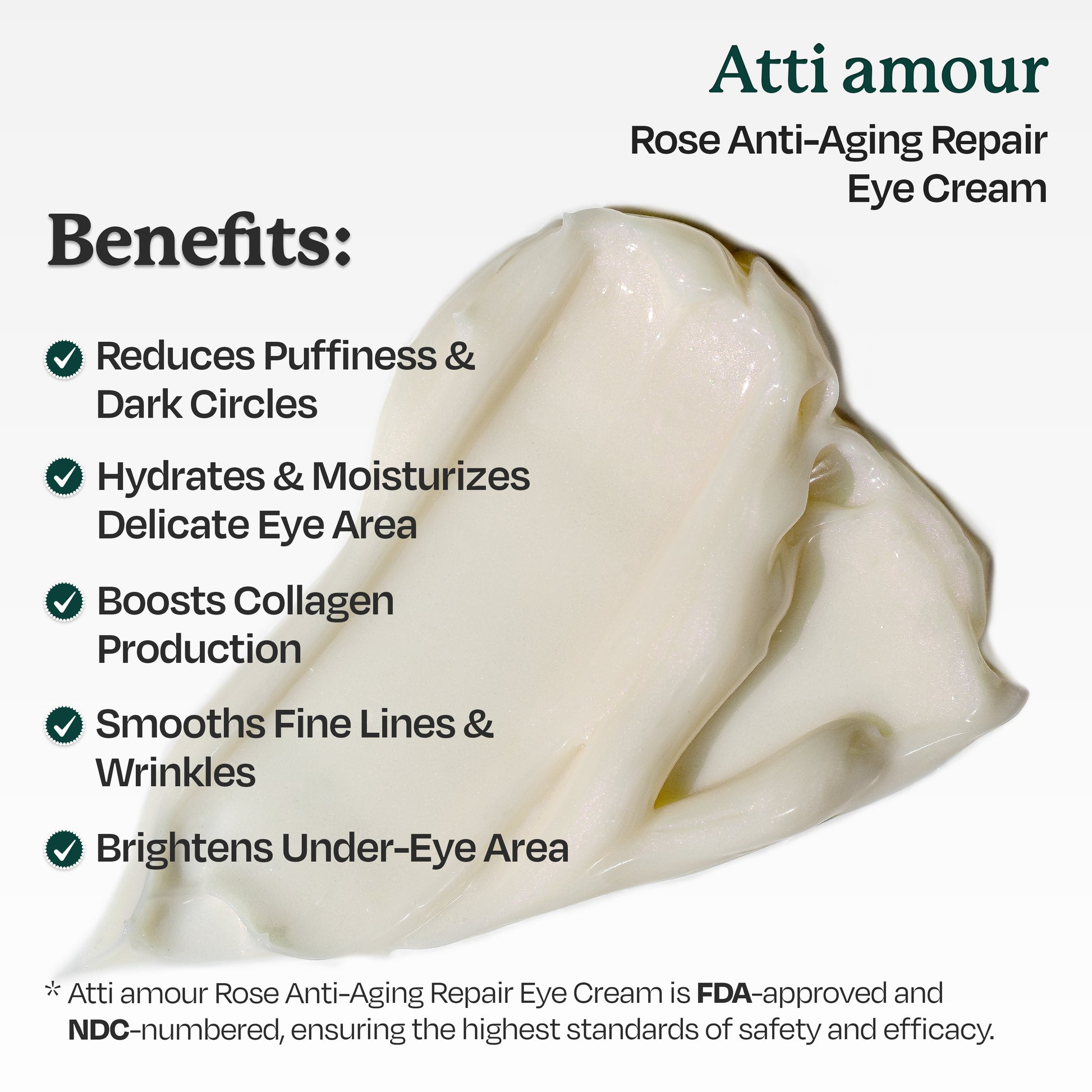 Niacinamide-rich Atti amour Rose Anti-Aging Eye Cream brightens dark circles and reduces puffiness, while hydrating and firming the skin around the eyes.