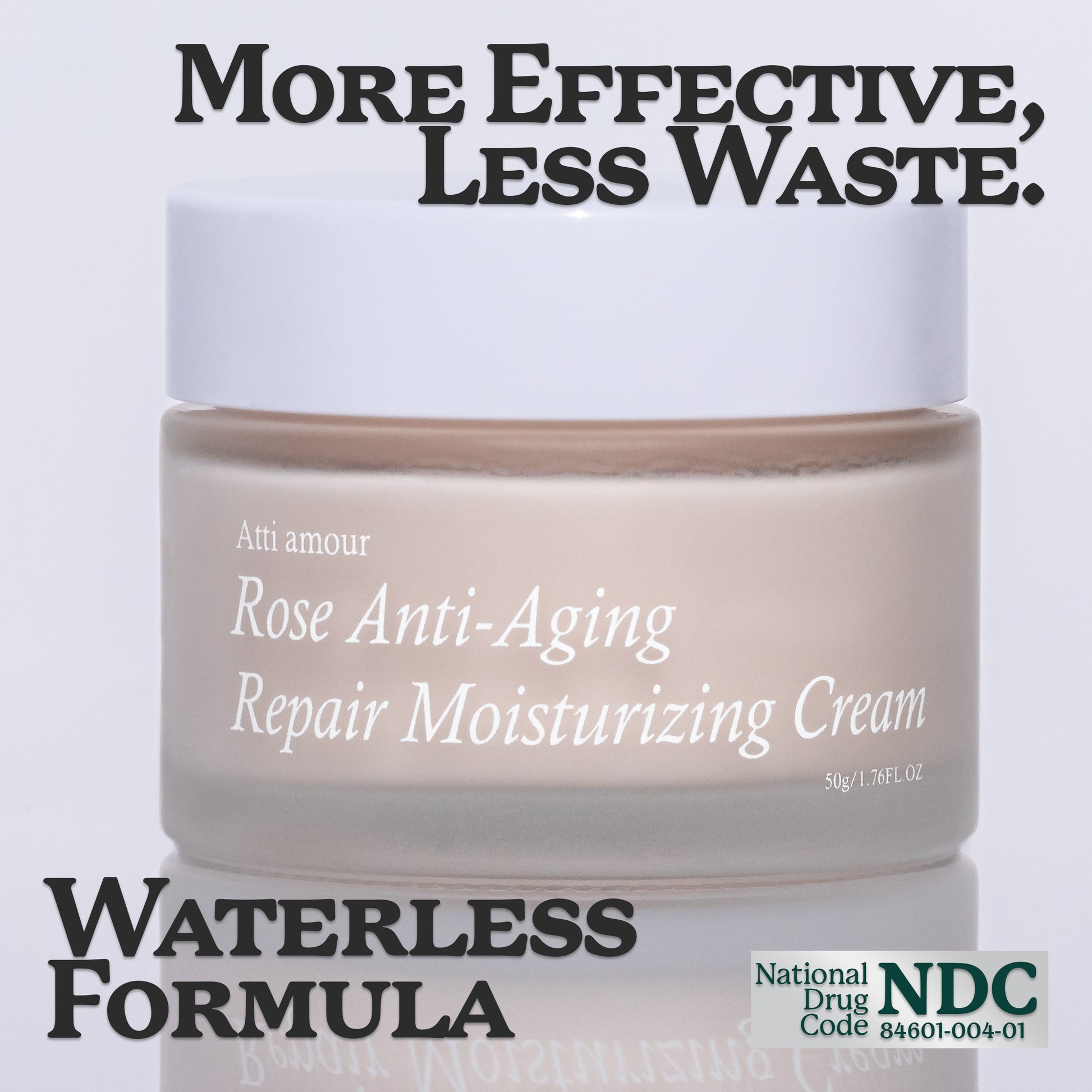 Moisturizing cream with 40% rosa damascena flower water and peptides to reduce fine lines, provide hydration, and repair skin damage.
