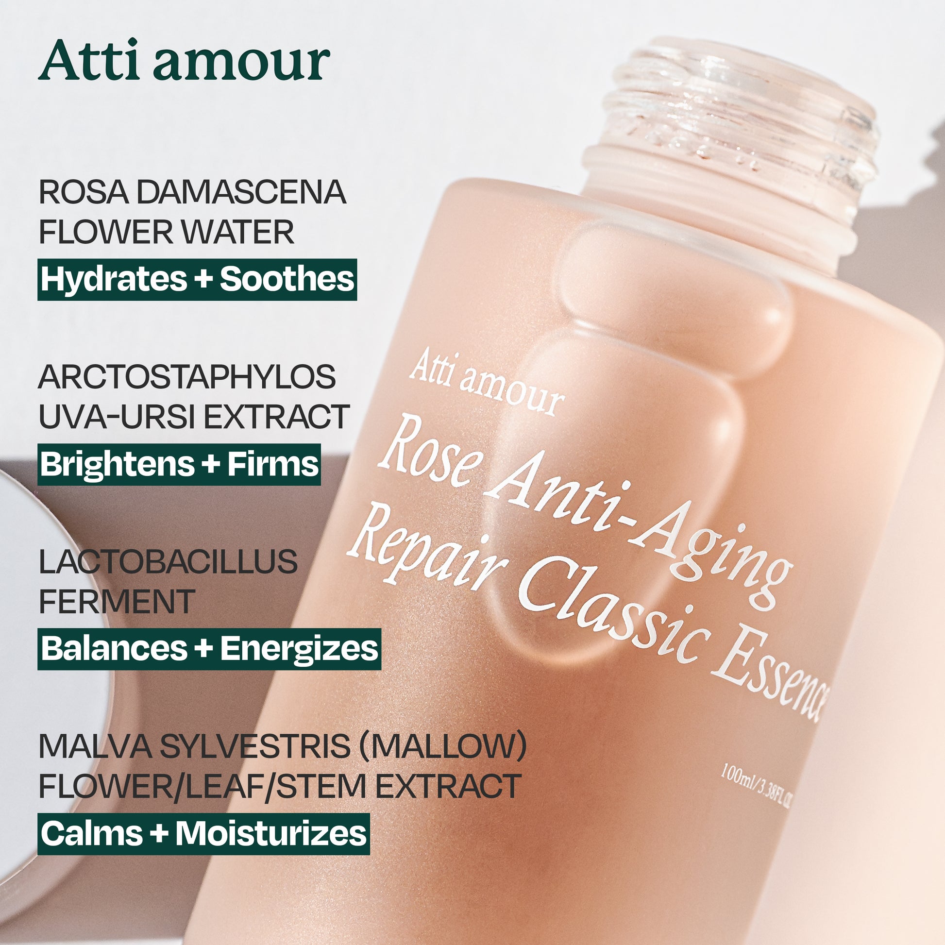 Atti amour Rose Anti-Aging Classic Essence with plant extracts for soothing skin.
