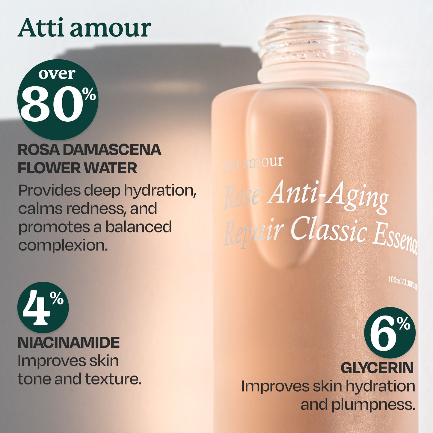 Atti amour Rose Anti-Aging Classic Essence with Peptides and Niacinamide for Wrinkles and Fine Lines.