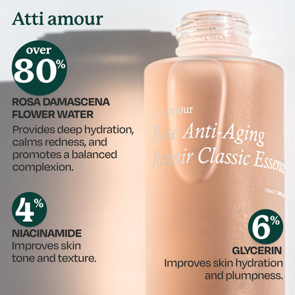 Atti amour Rose Anti-Aging Classic Essence with Peptides and Niacinamide for Wrinkles and Fine Lines.