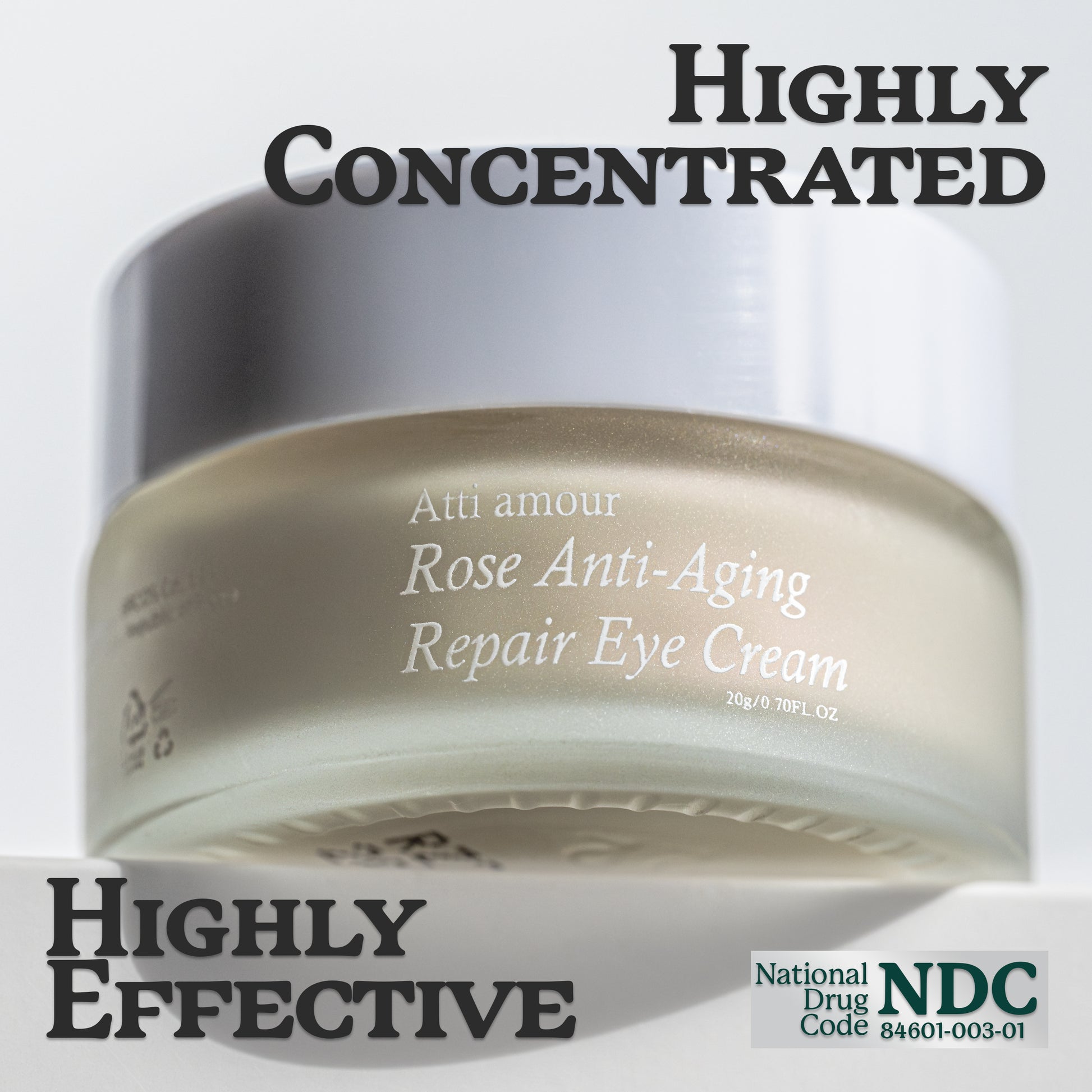 Anti-aging repair eye cream with over 70% rose water, niacinamide, and peptides for reducing wrinkles, puffiness, and dark circles.