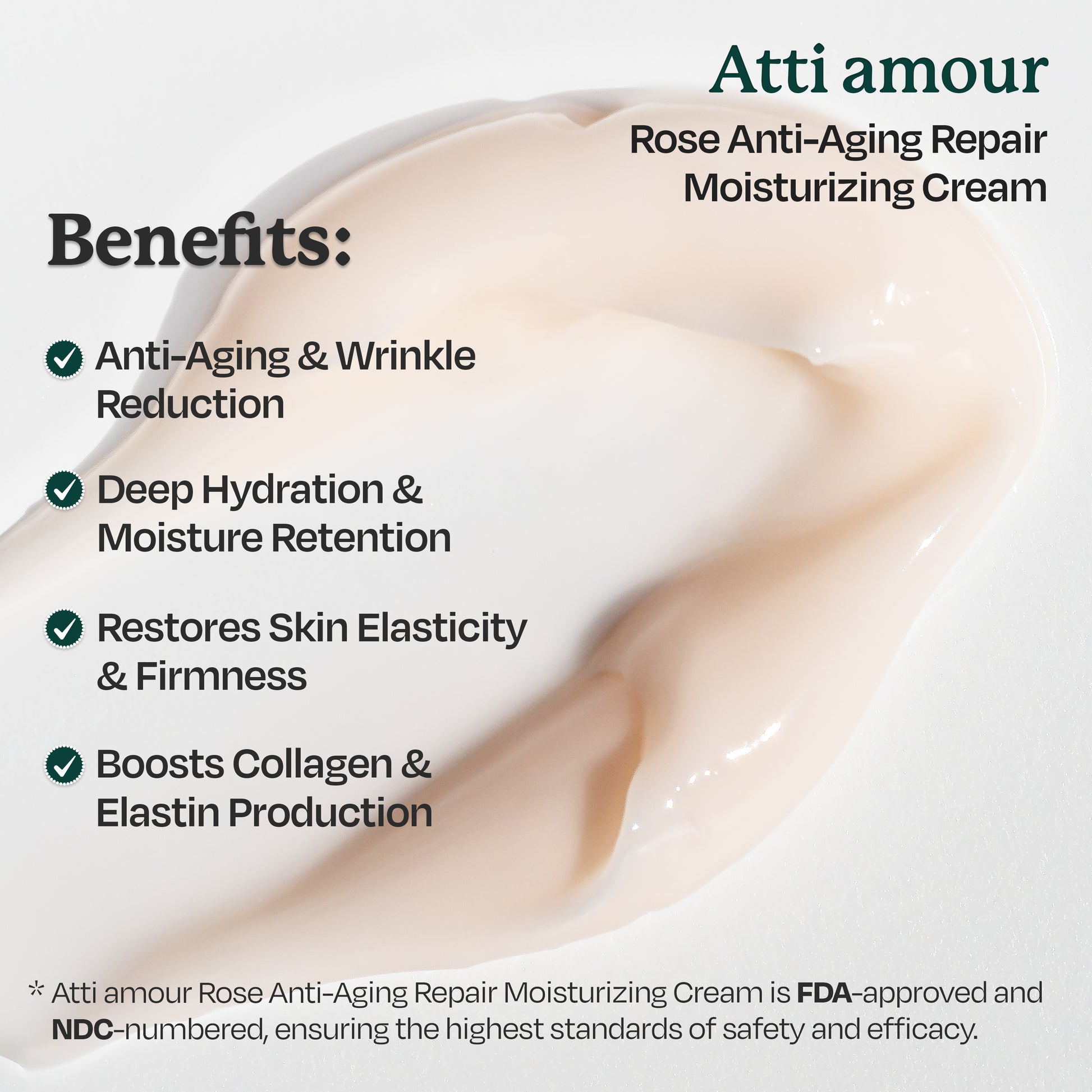 Hydrating Atti amour Rose Anti-Aging Repair Moisturizing Cream with ceramides, squalane, and peptides to firm and restore skin's natural moisture.