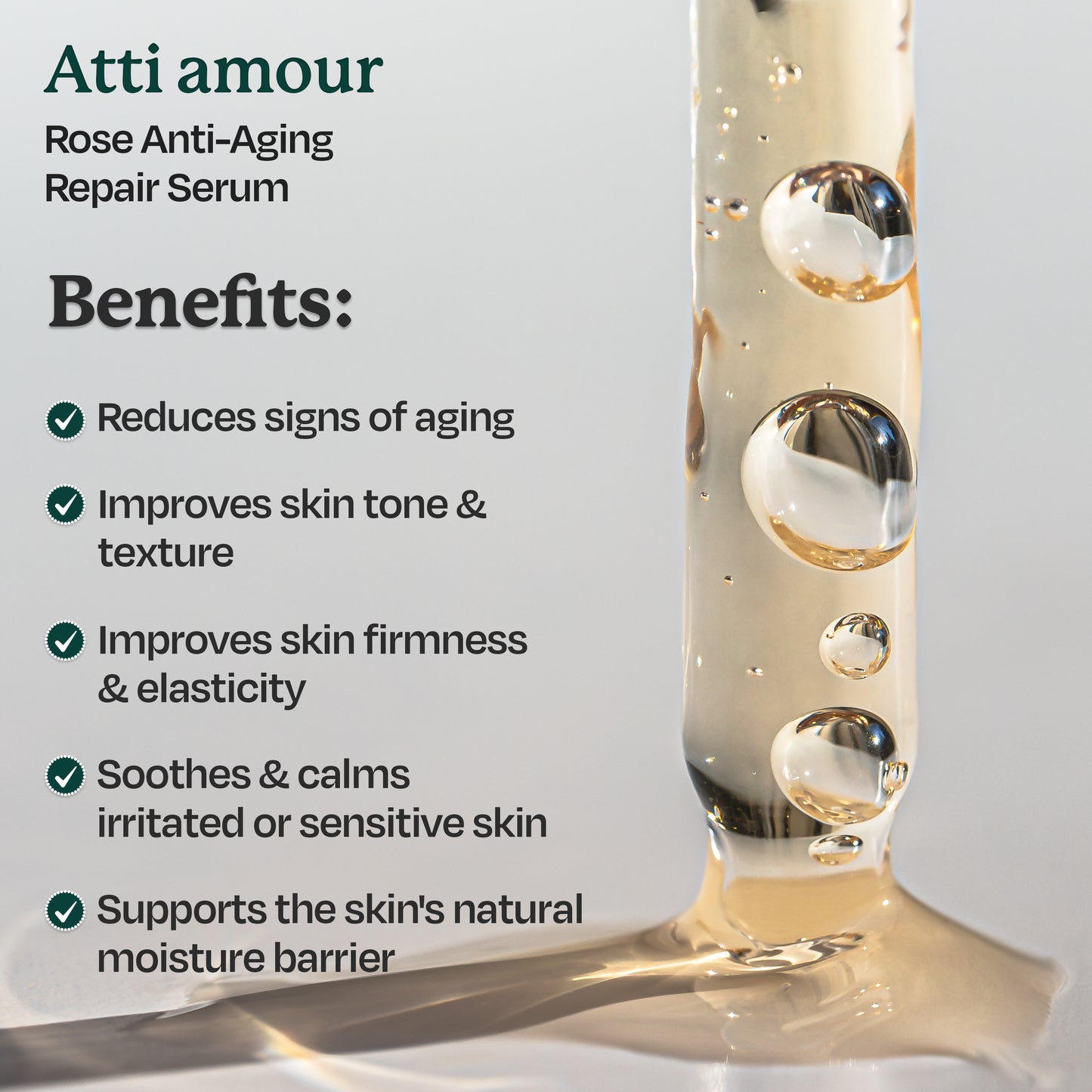 Atti amour Rose serum with hyaluronic acid for plump and hydrated skin.