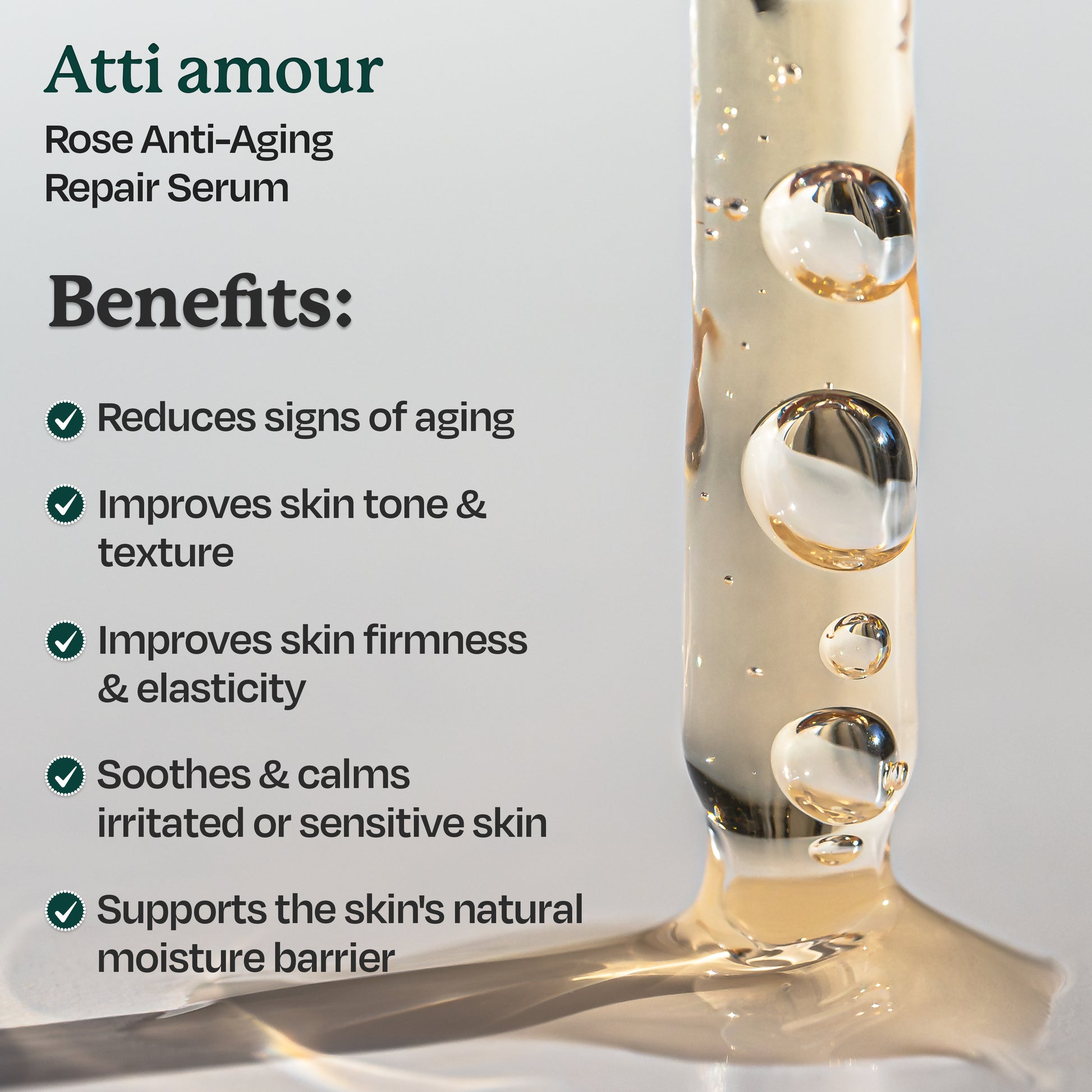 Atti amour Rose serum with hyaluronic acid for plump and hydrated skin.