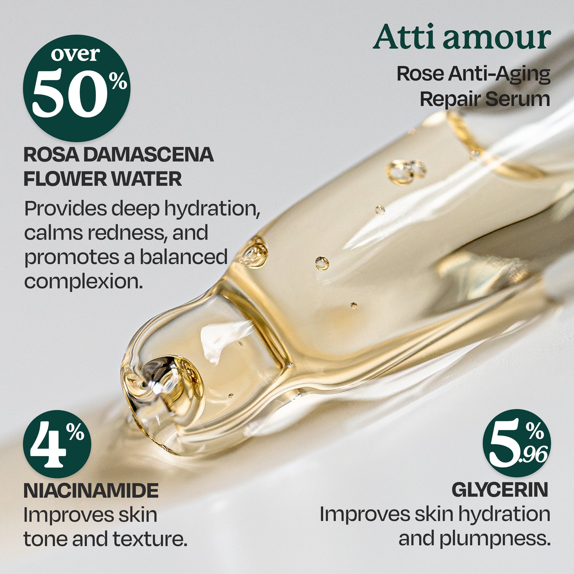 Atti amour Rose Anti-Aging Repair Serum with waterless formula.