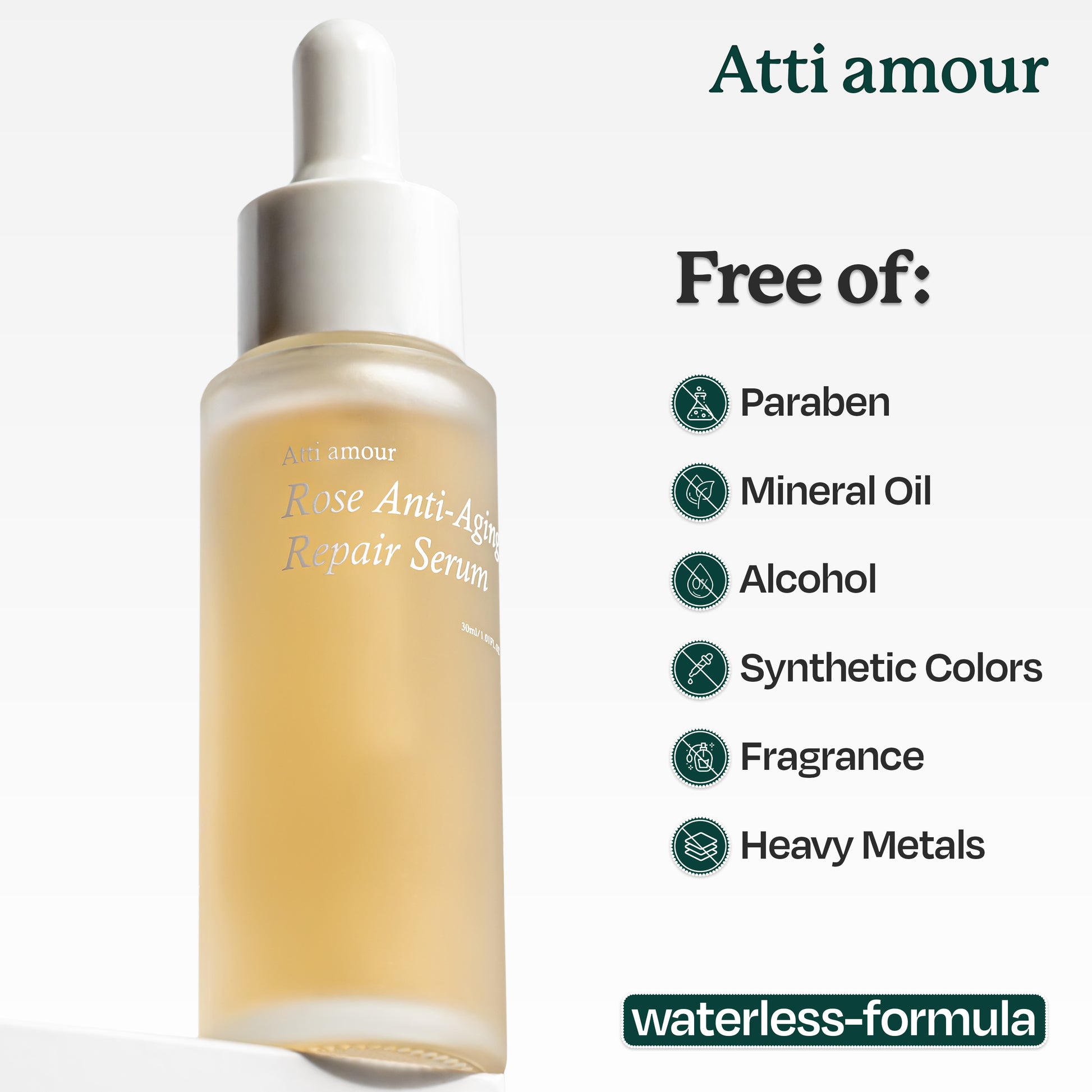 Waterless Atti amour Rose serum for sensitive skin and anti-aging.