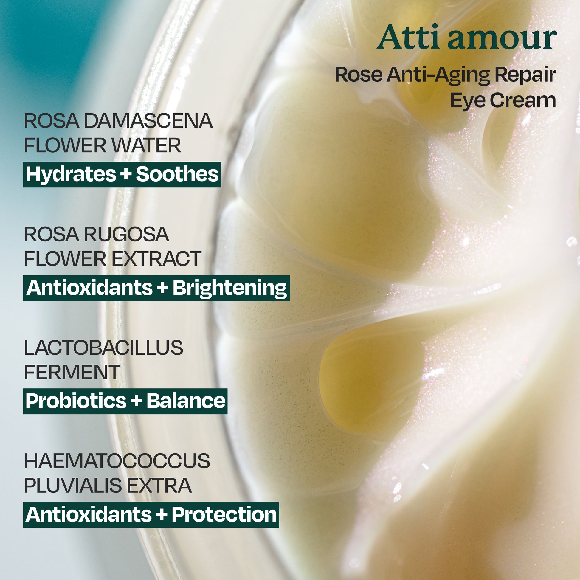 Atti amour Rose Anti-Aging Eye Cream helps reduce dark circles and puffiness with rose water, niacinamide, and a waterless formula.
