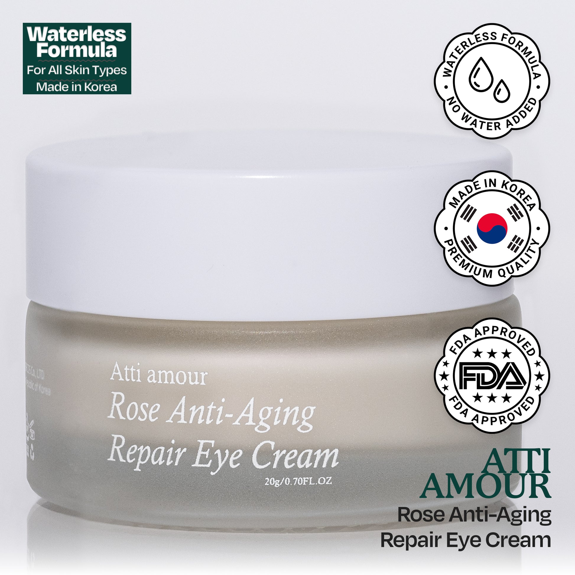 Brightening and firming Atti amour Rose Anti-Aging Repair Eye Cream with niacinamide and rose extract, combating fine lines, dark circles, and puffiness.