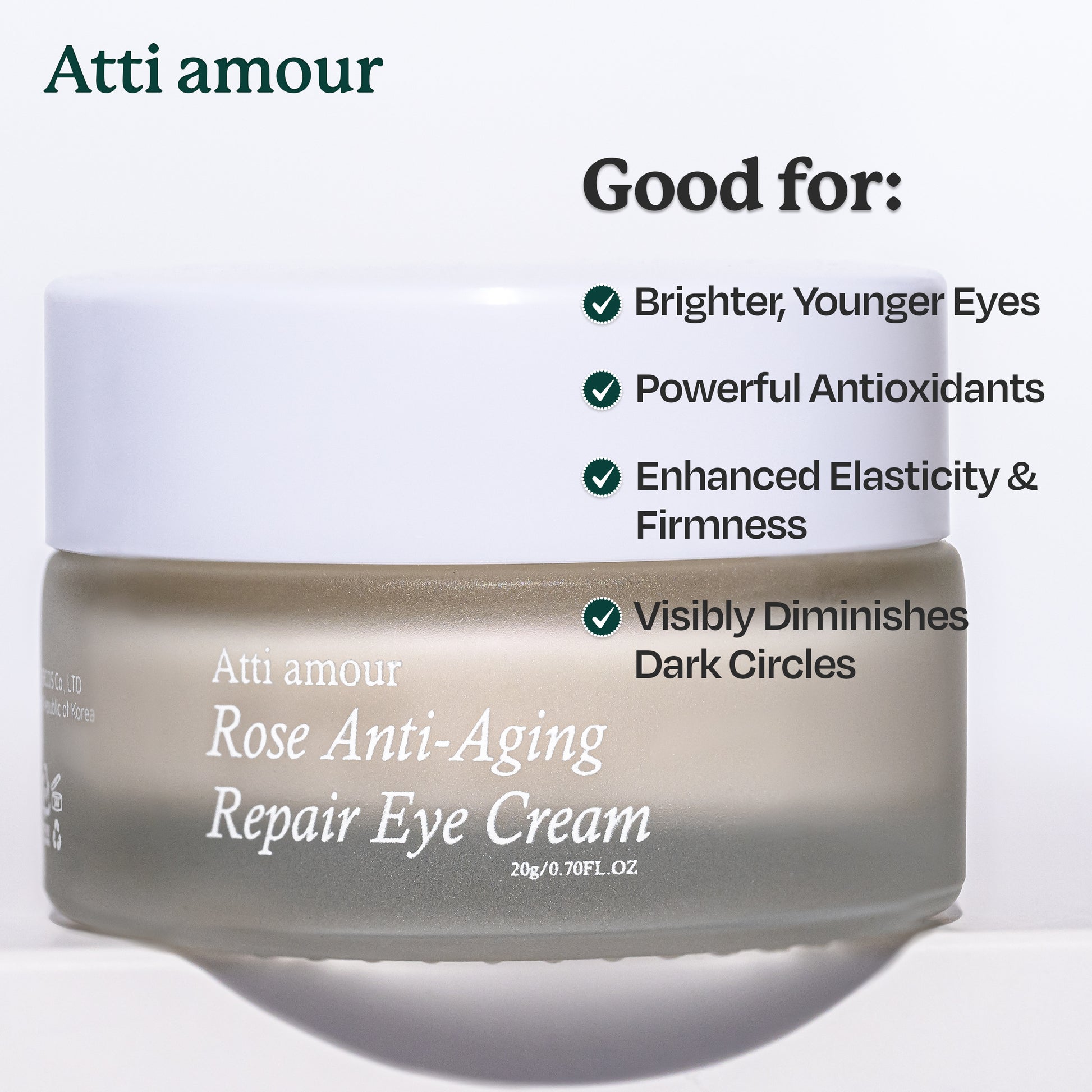 Atti amour Rose Anti-Aging Eye Cream with peptides and niacinamide for visibly smoother and brighter skin around the eyes, reducing puffiness and dark circles.